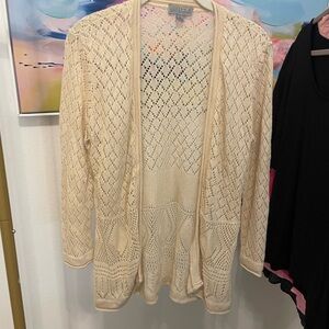 JOSEPH A Openwork Knit Cardigan Sweater - Cream Size Medium